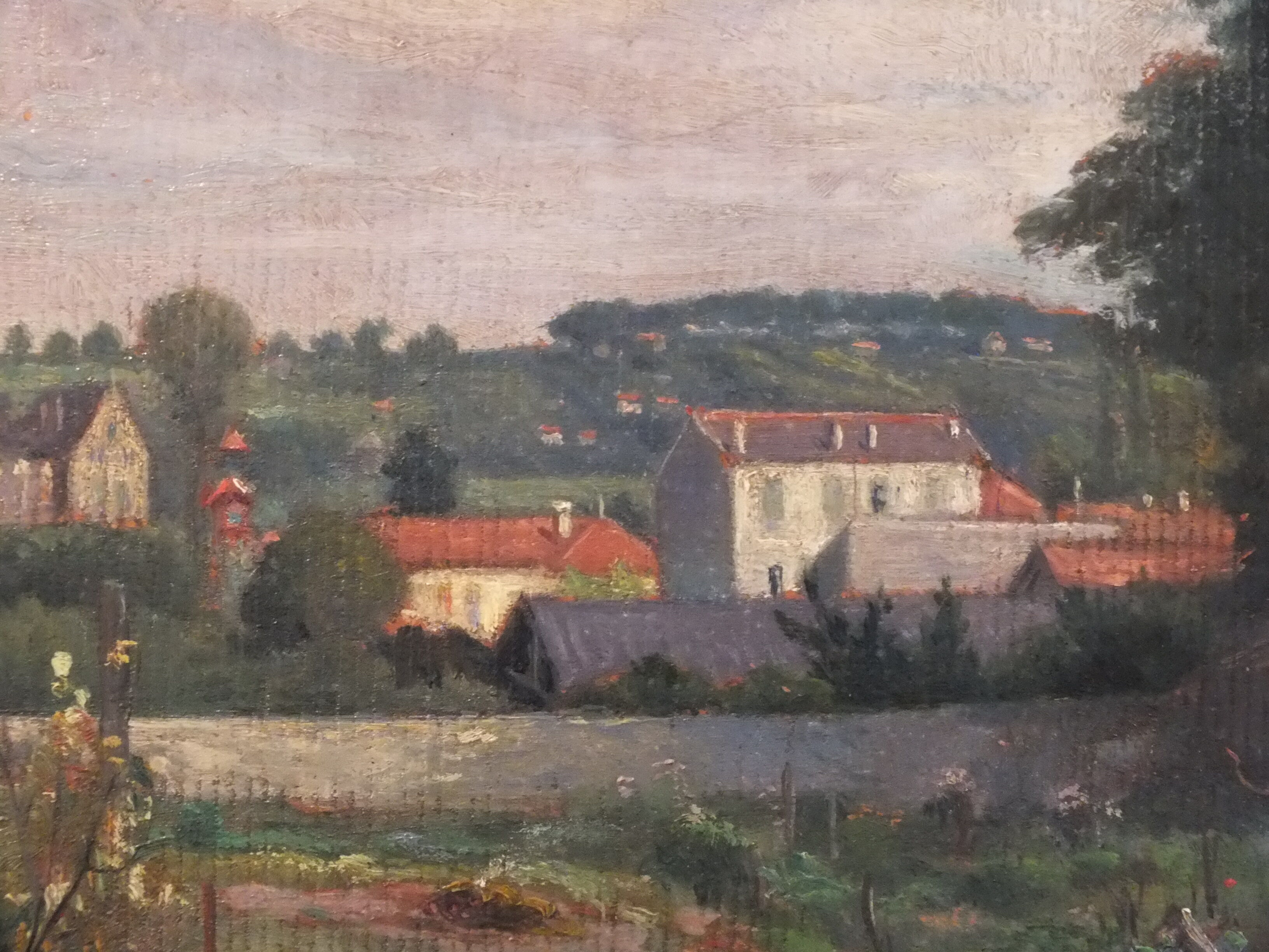 Oil painting on framed landscape panel signed J or F Muller