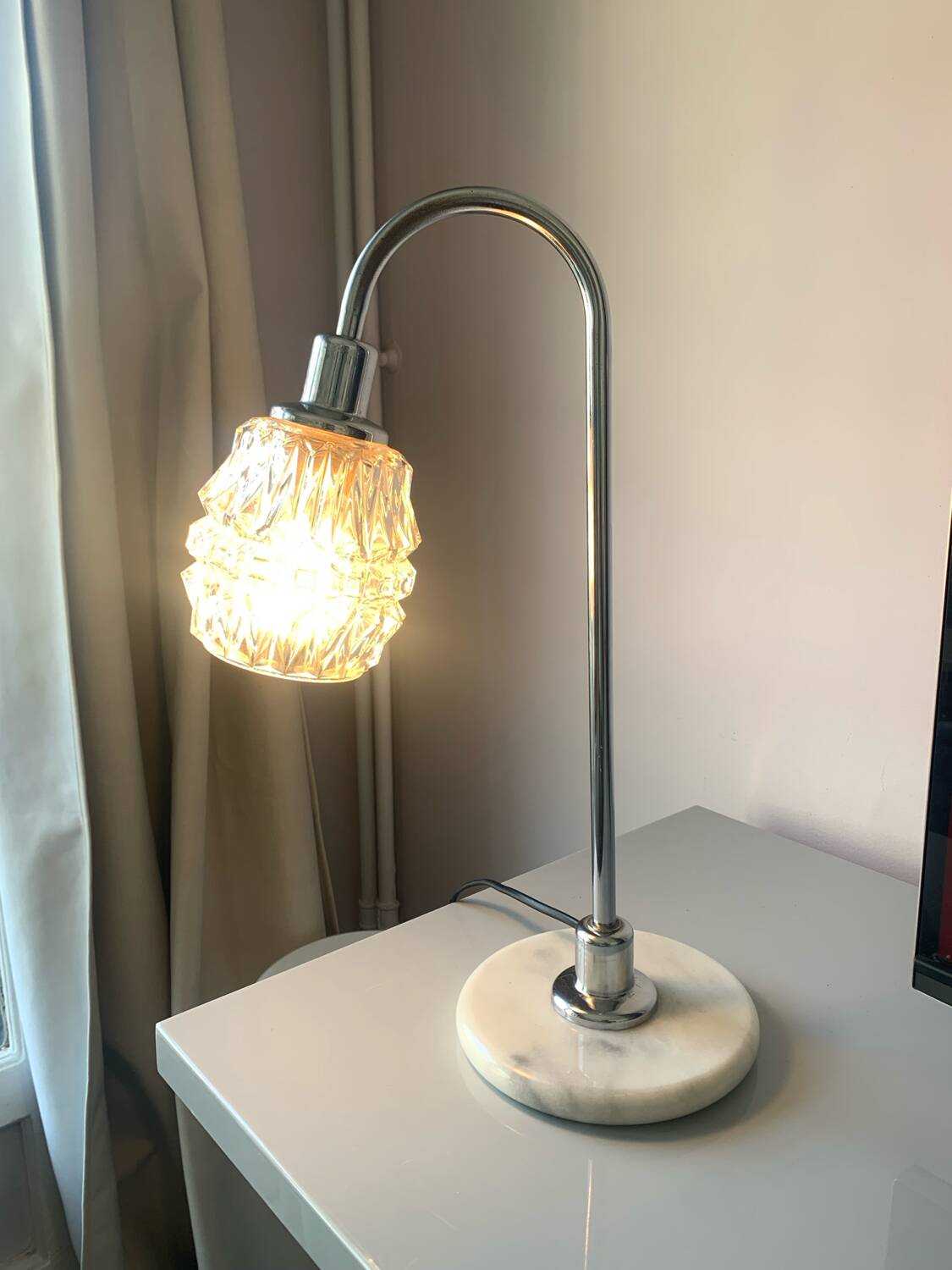 Vintage 70s chrome and marble lamp