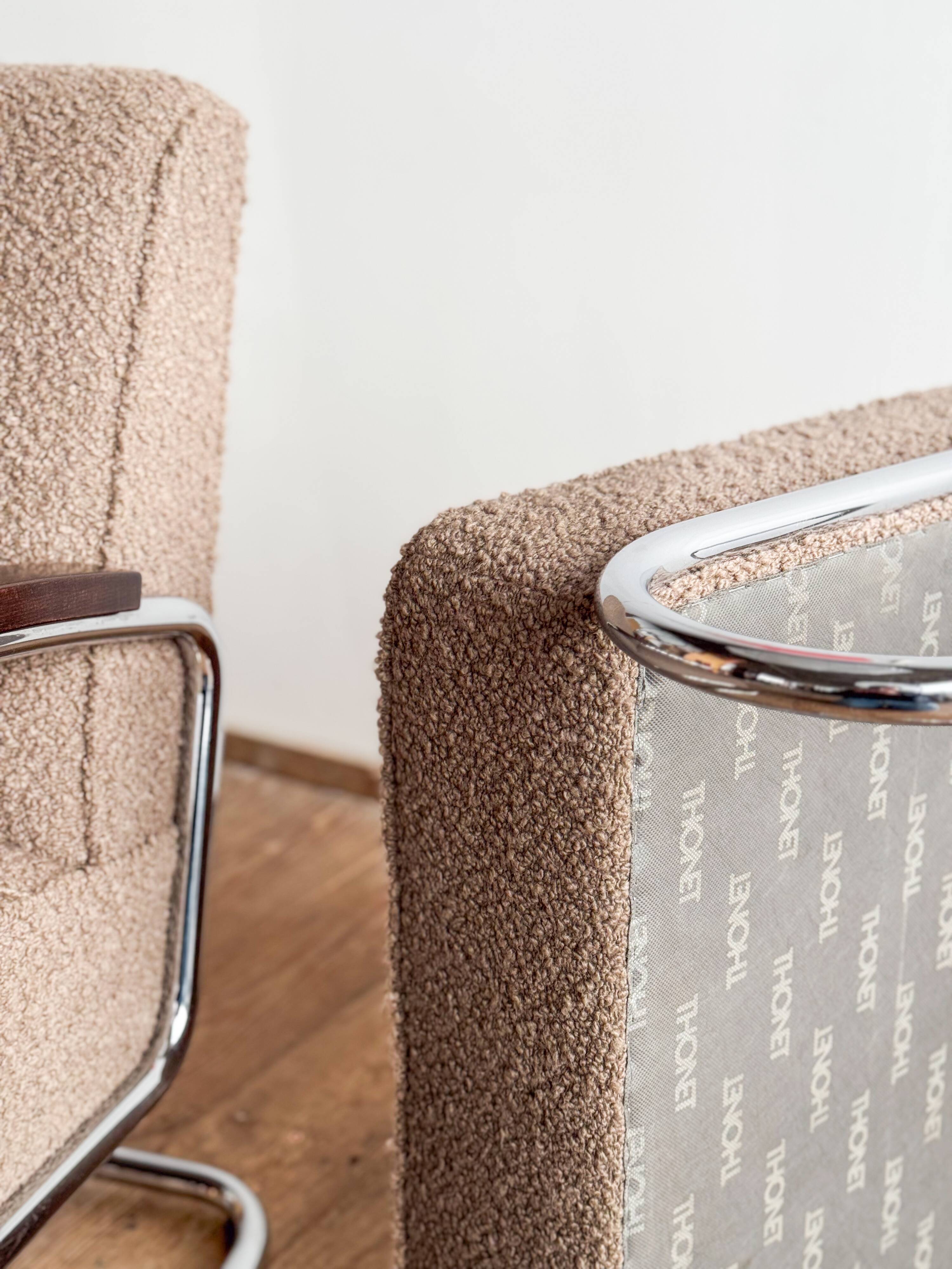 Fauteuil et ottoman Thonet 411 Bauhaus en tissu bouclé