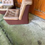 Set of mid-century modern brown leather and fabric chairs, 1960s