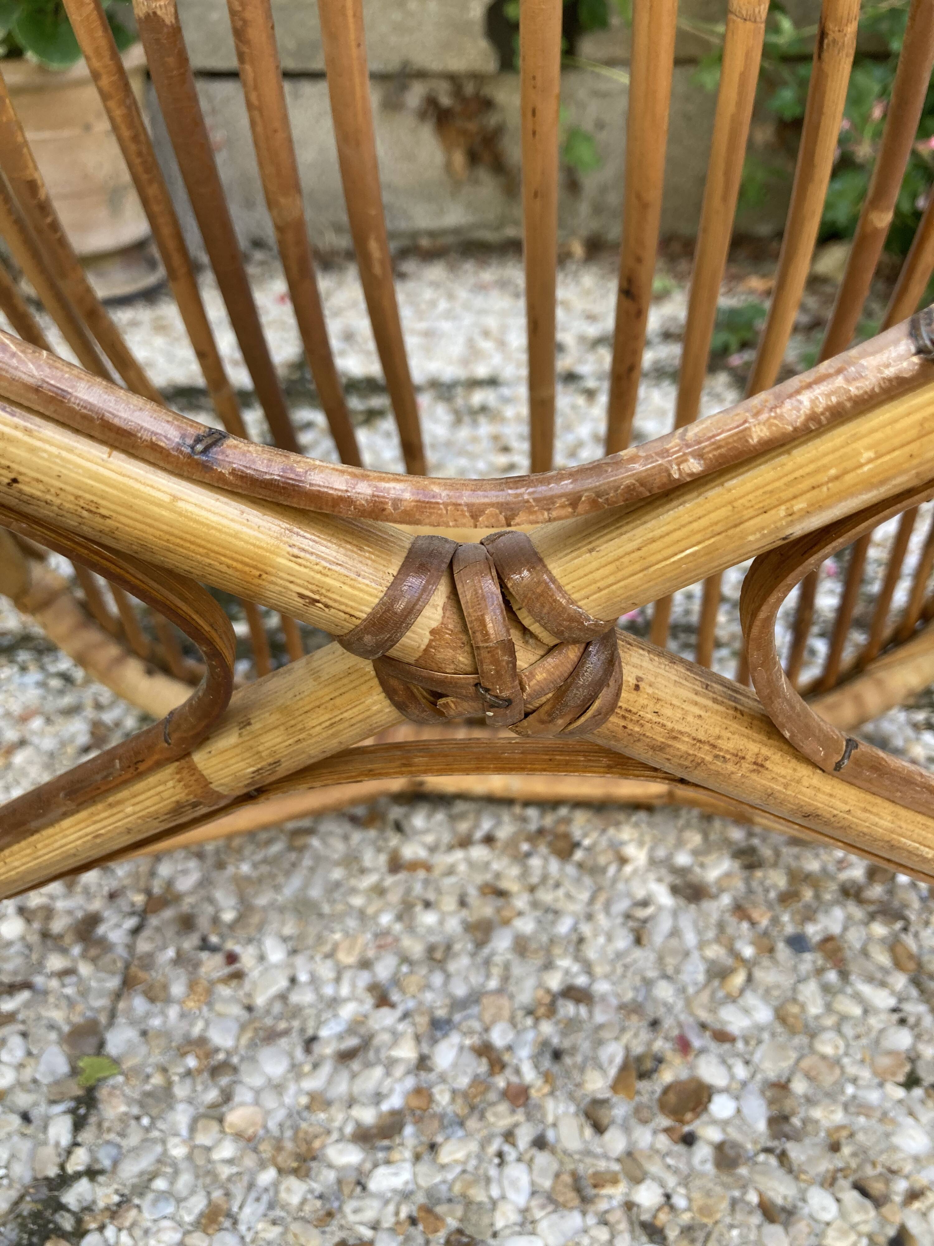 Set of 3 vintage rattan armchairs
