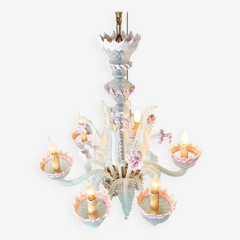 Vintage floral murano glass chandelier, 1950s