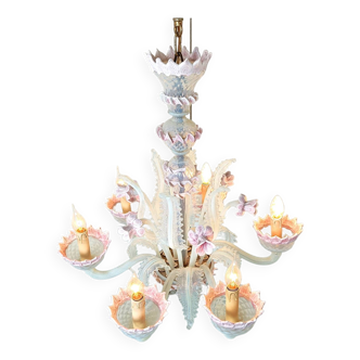 Vintage floral murano glass chandelier, 1950s