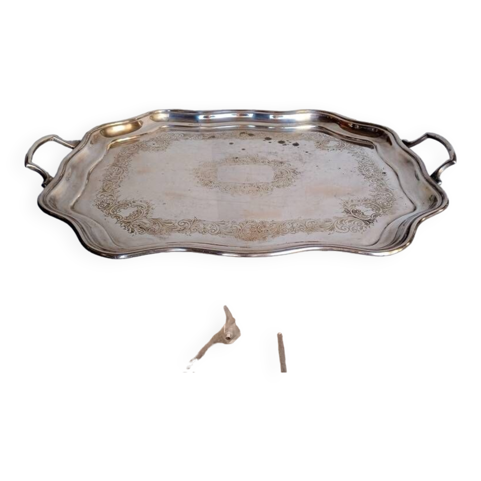 Silver metal tray 57 cm early 20th rectangle