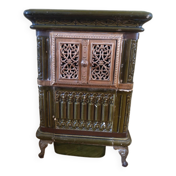 Ceramic and cast iron stove fireplace, Prussian type.