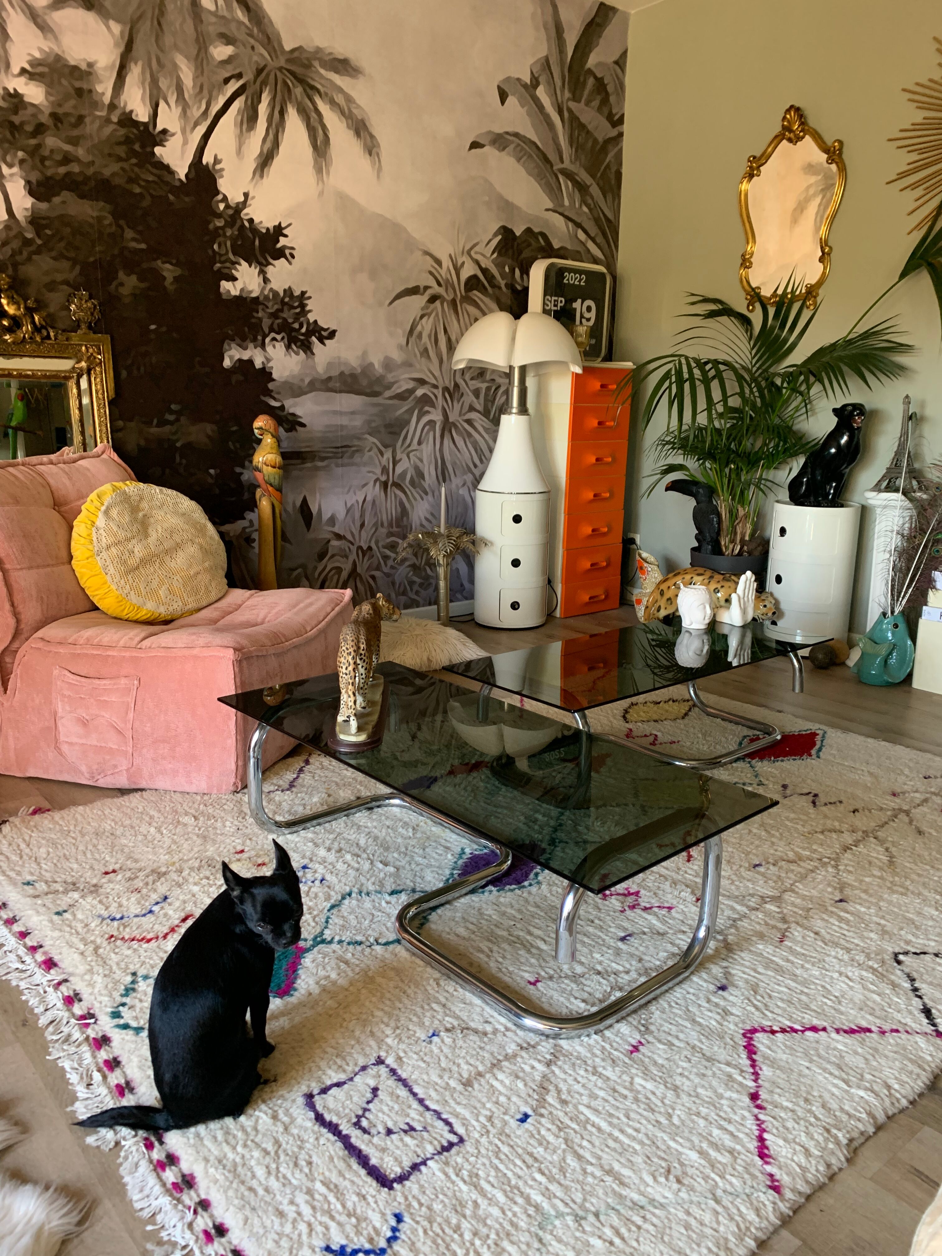 Coffee table chrome and smoked glass