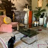 Coffee table chrome and smoked glass