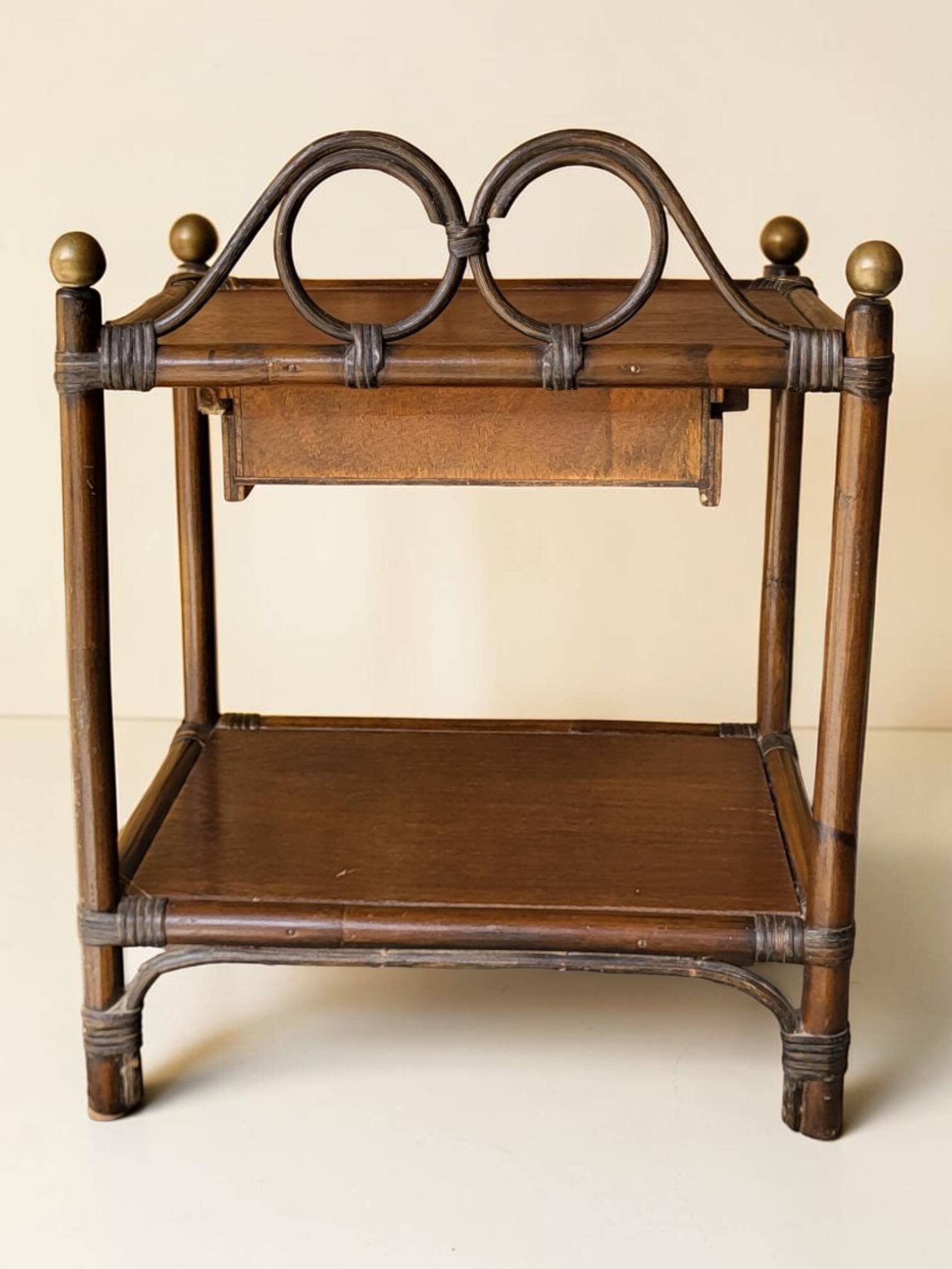 70s rattan bedside table / side table