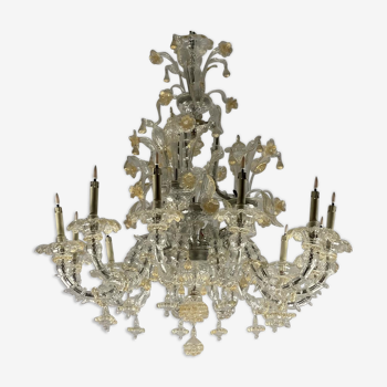 Lustre rezzonico vénitien en verre de murano doré 12 bras de lumière vers 1920
