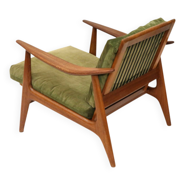 Fauteuil scandinave vintage avec revêtement en velours côtelé vert des années 1970