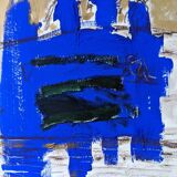 Mid-century modern "abstract in blue" swedish vintage abstract mixed media painting, framed