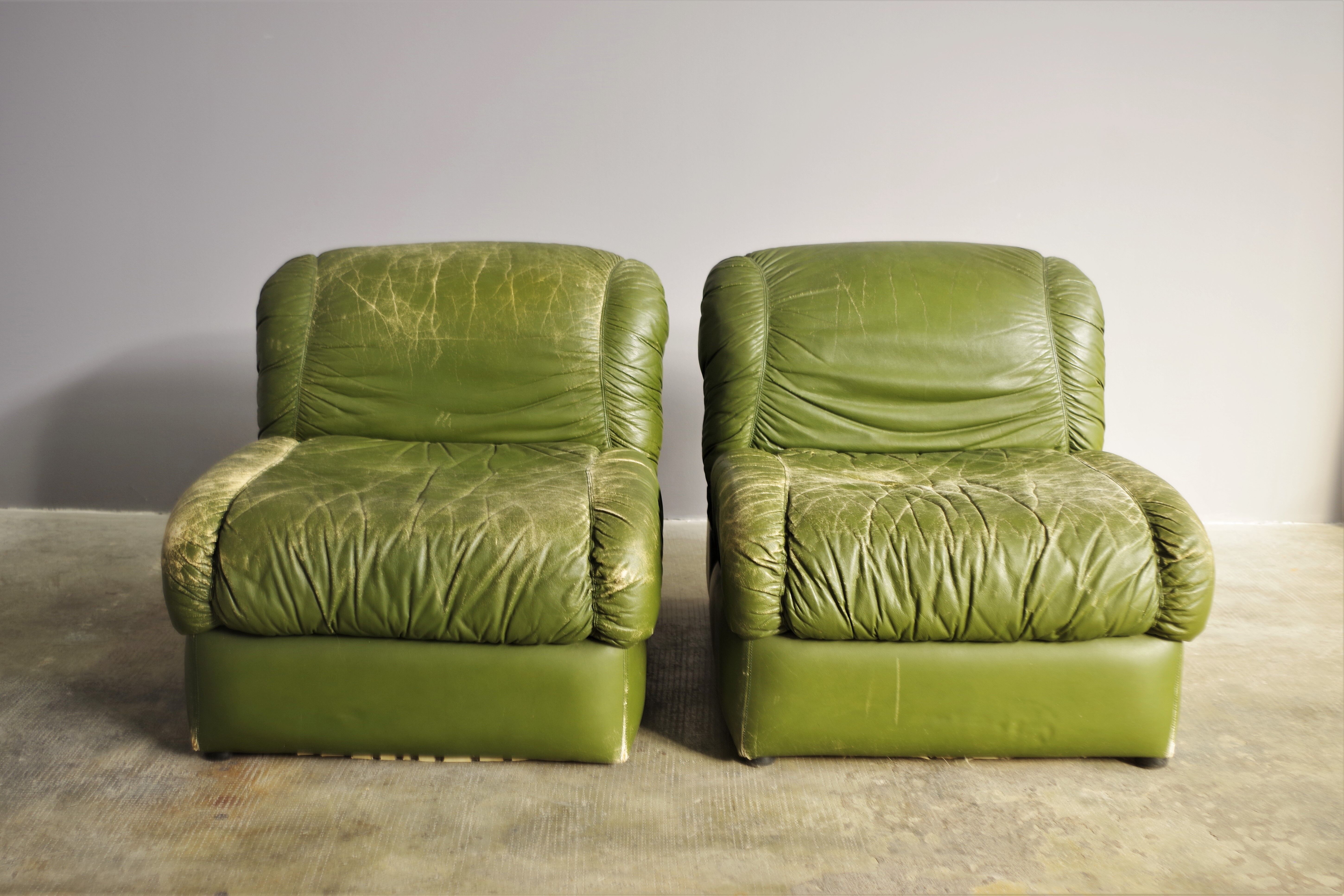 Green eco-leather armchairs, 1970s