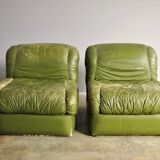 Green eco-leather armchairs, 1970s