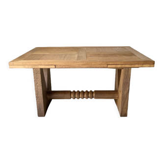 Dining Table with Extensions, 1940s In Solid Oak