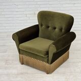 1970s, Danish lounge chair, low, furniture velour, ash wood legs.