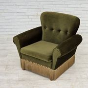 1970s, Danish lounge chair, low, furniture velour, ash wood legs.