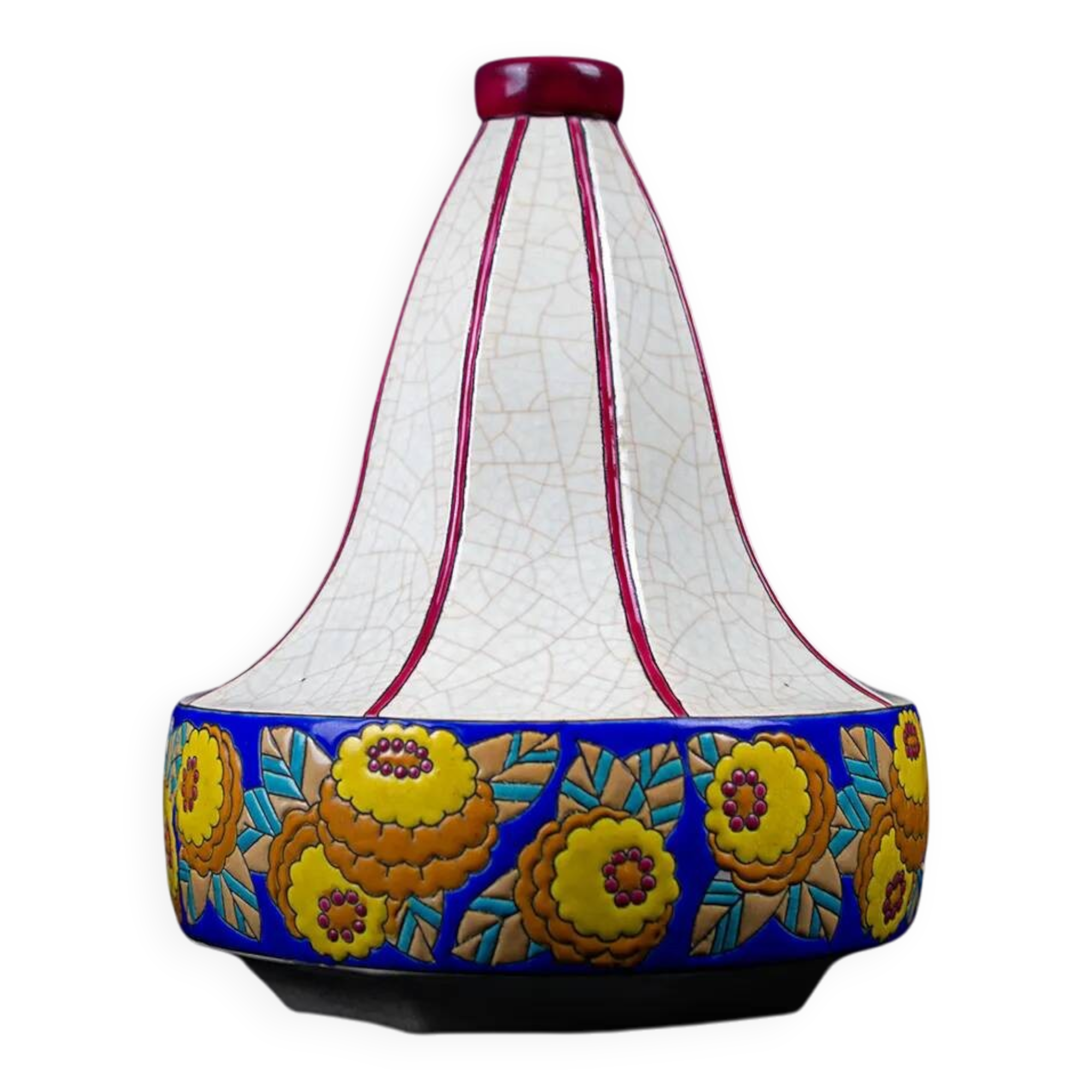 Art Deco Longwy spinning top vase in cloisonné enamel - 1930s