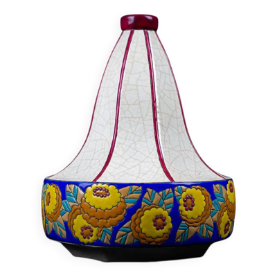 Vase toupie art déco Longwy en émaux cloisonnés - années 30