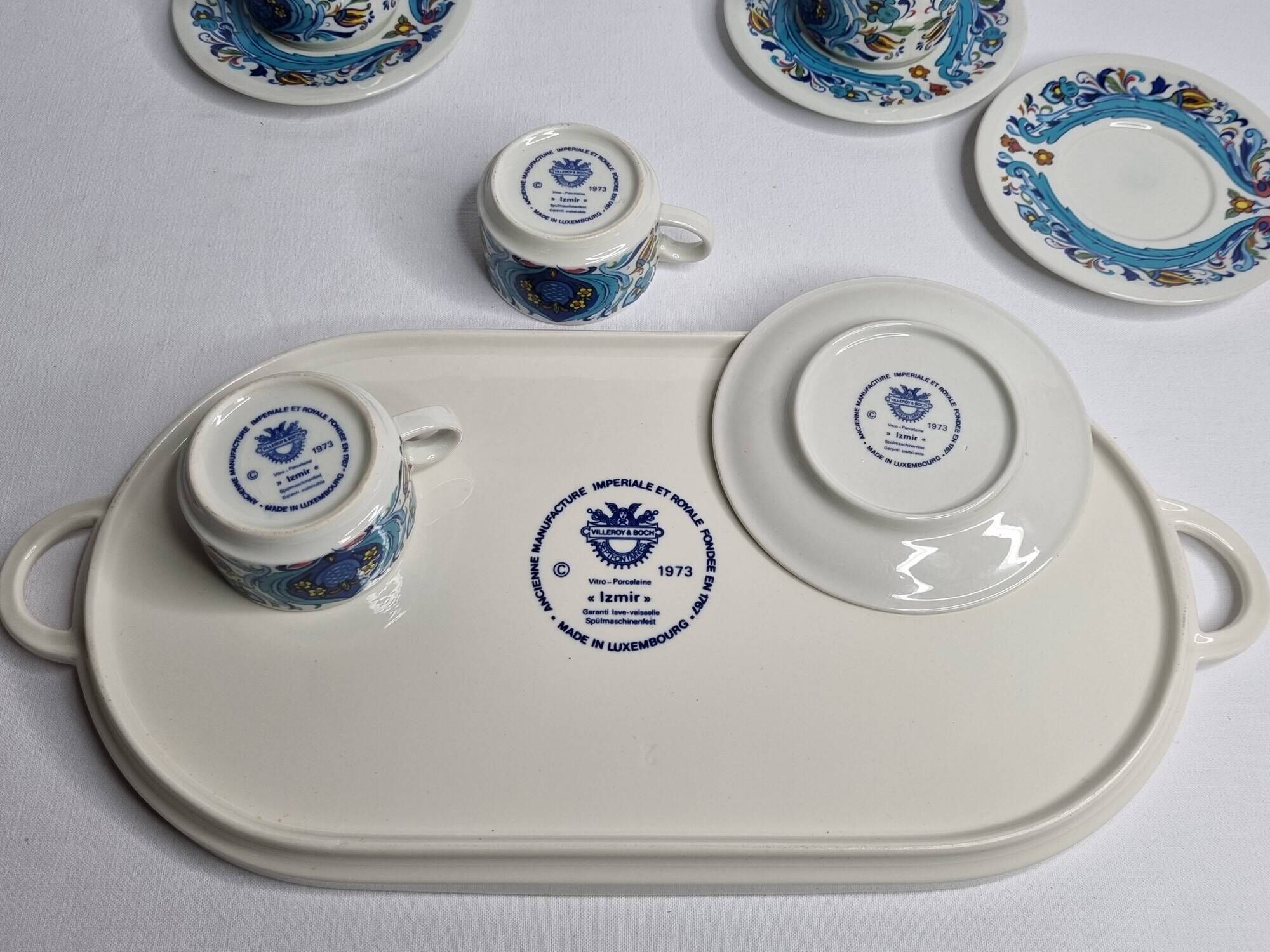 Coffee service, four cups and a tray, Izmir, Villeroy and Boch, 1970s