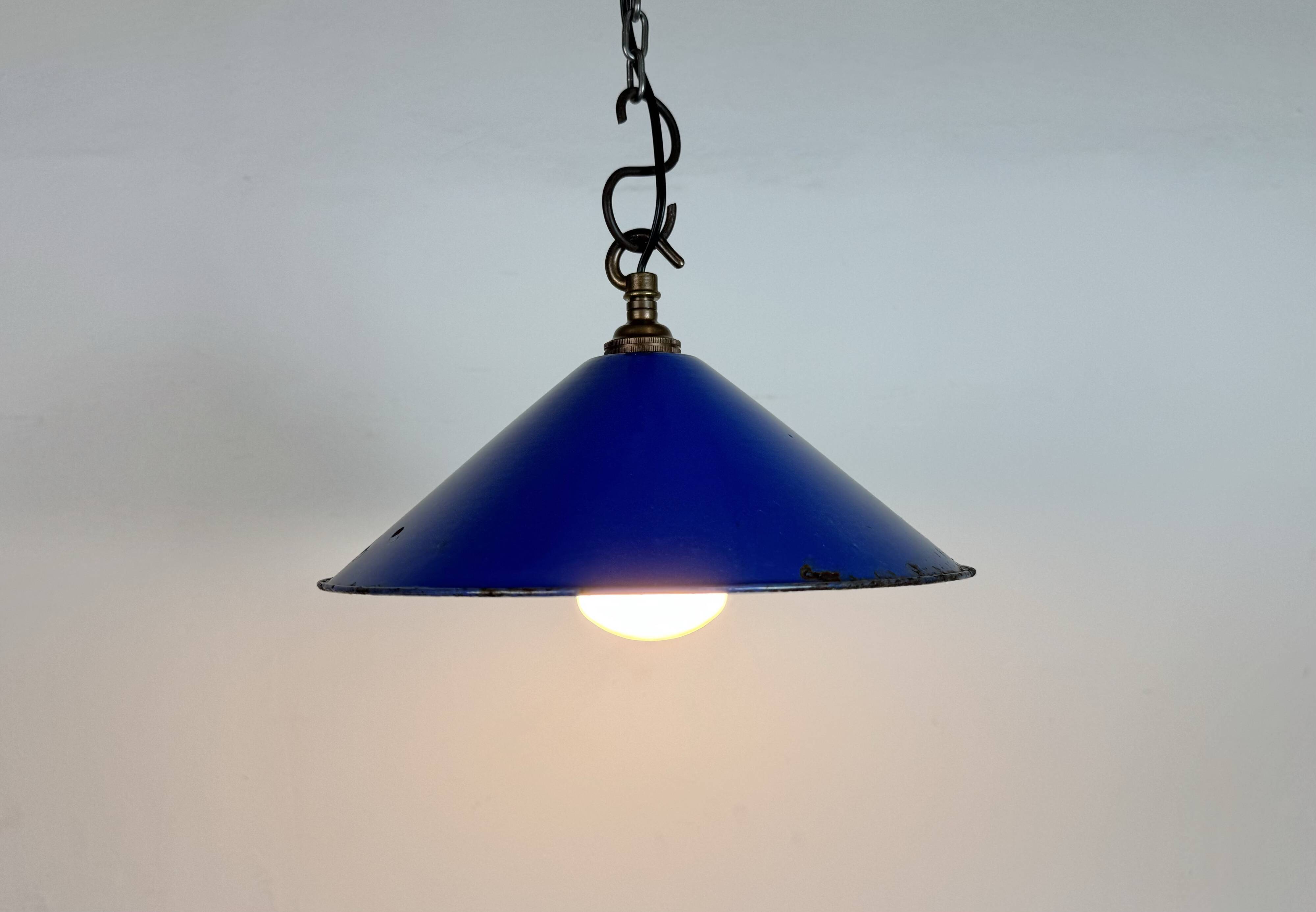 Industrial Blue Enamel Factory Pendant Lamp, 1950s