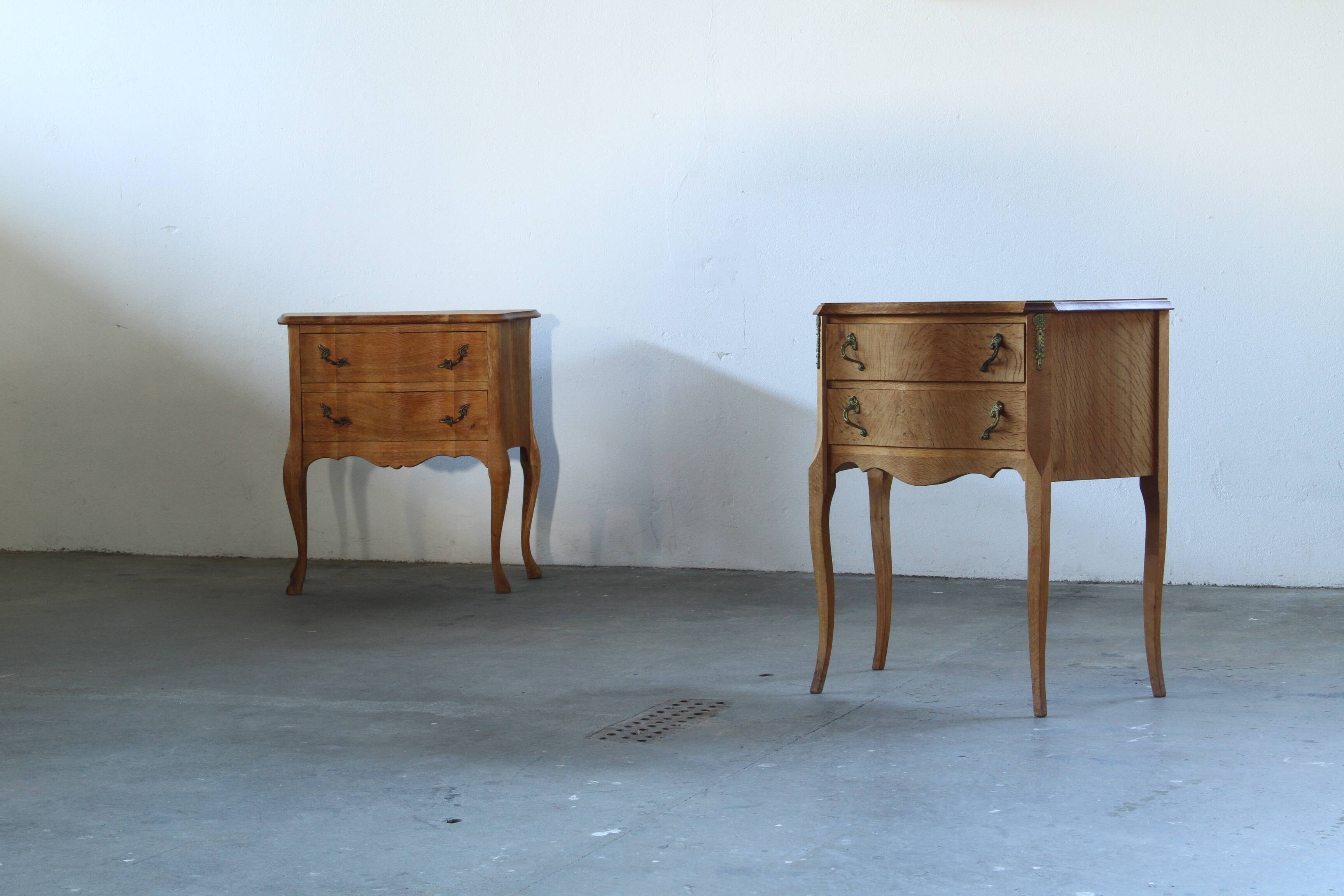 Vintage 1960s Danish Modern Oak Nightstands, Henning Kjærnulf Baroque style