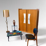Vintage armchair in skai and beech Danish style 1960s