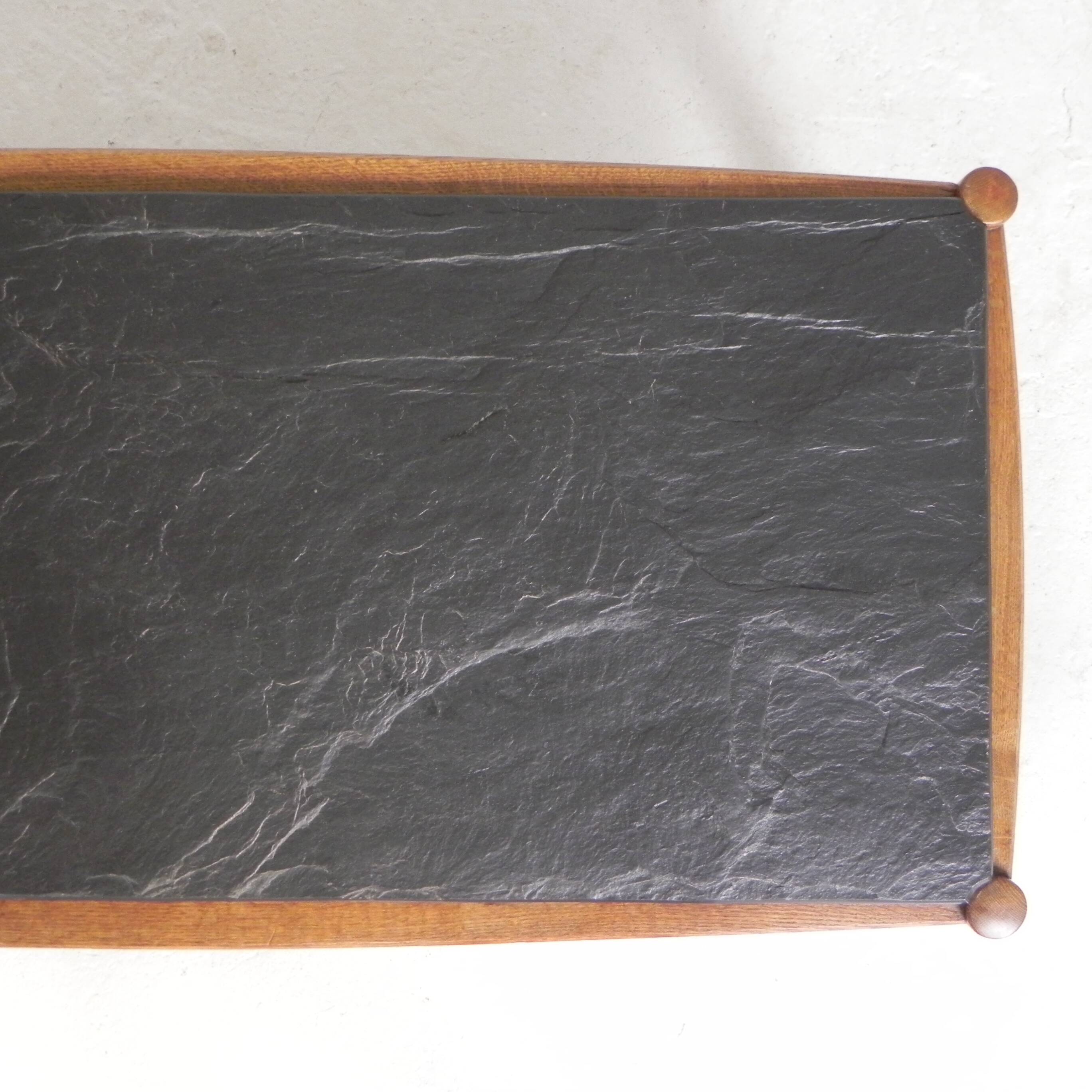 Vintage oak coffee table with a slate top in an oak frame, 1960s.