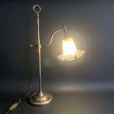 Gooseneck lamp "rise and fall" in brass and glass tulip, 1900