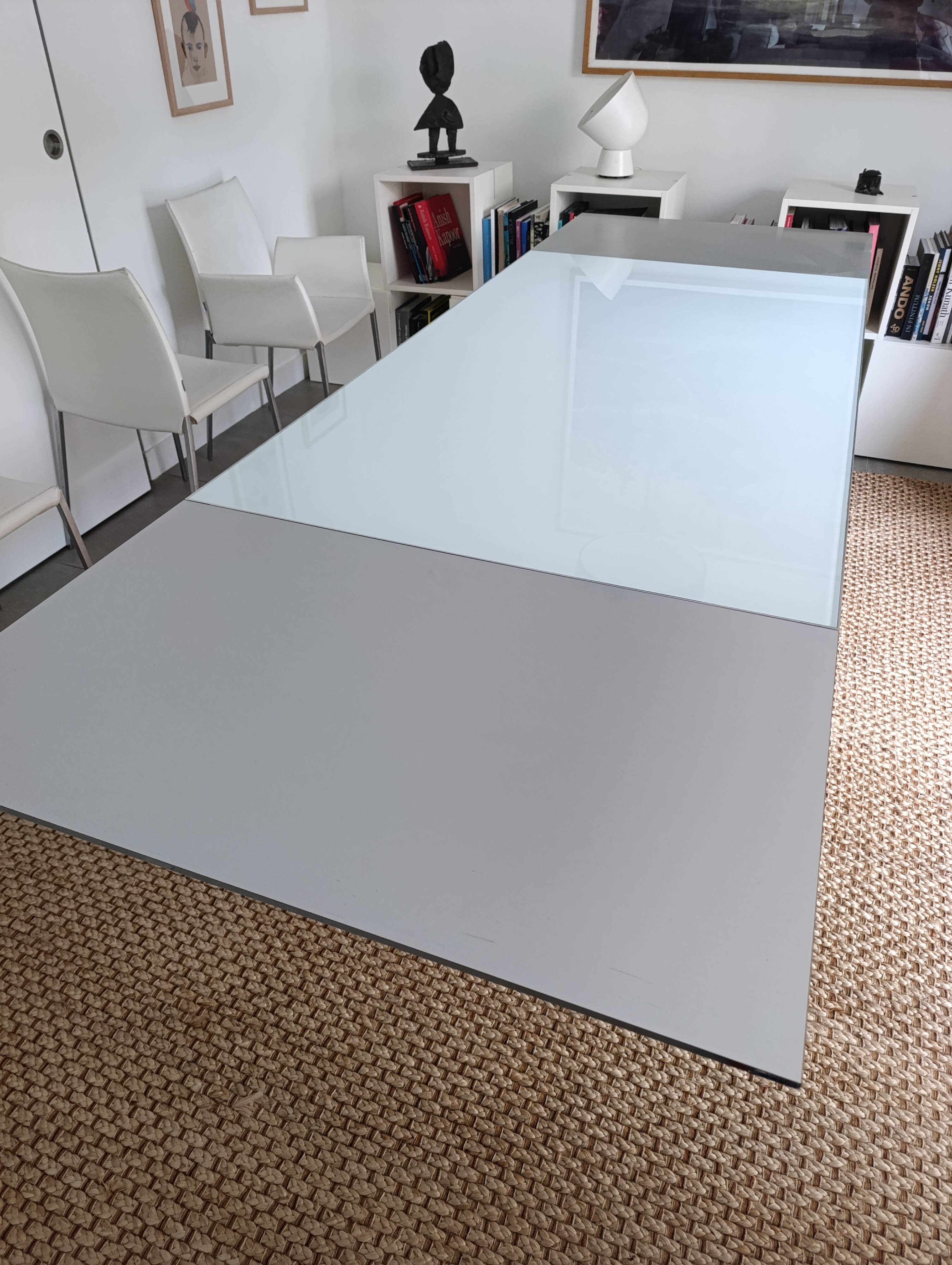 Glass and brass table with MDF extensions