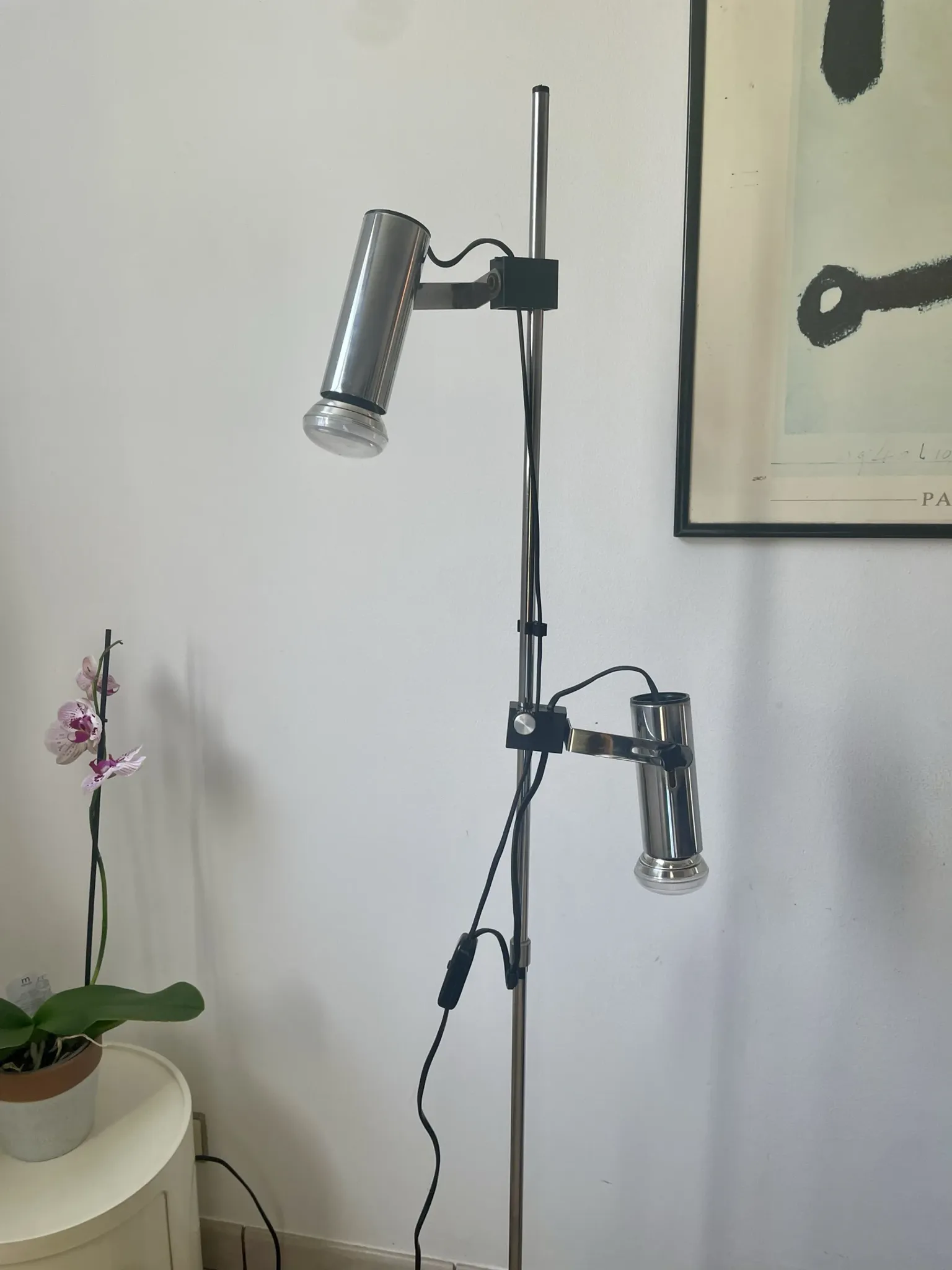 Reading floor lamp with spots, design by Svend Maelström for MS Belysning, 1970s.