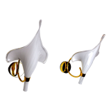 Pair of white fleur de lys sconces, murano glass, Italy, 1970