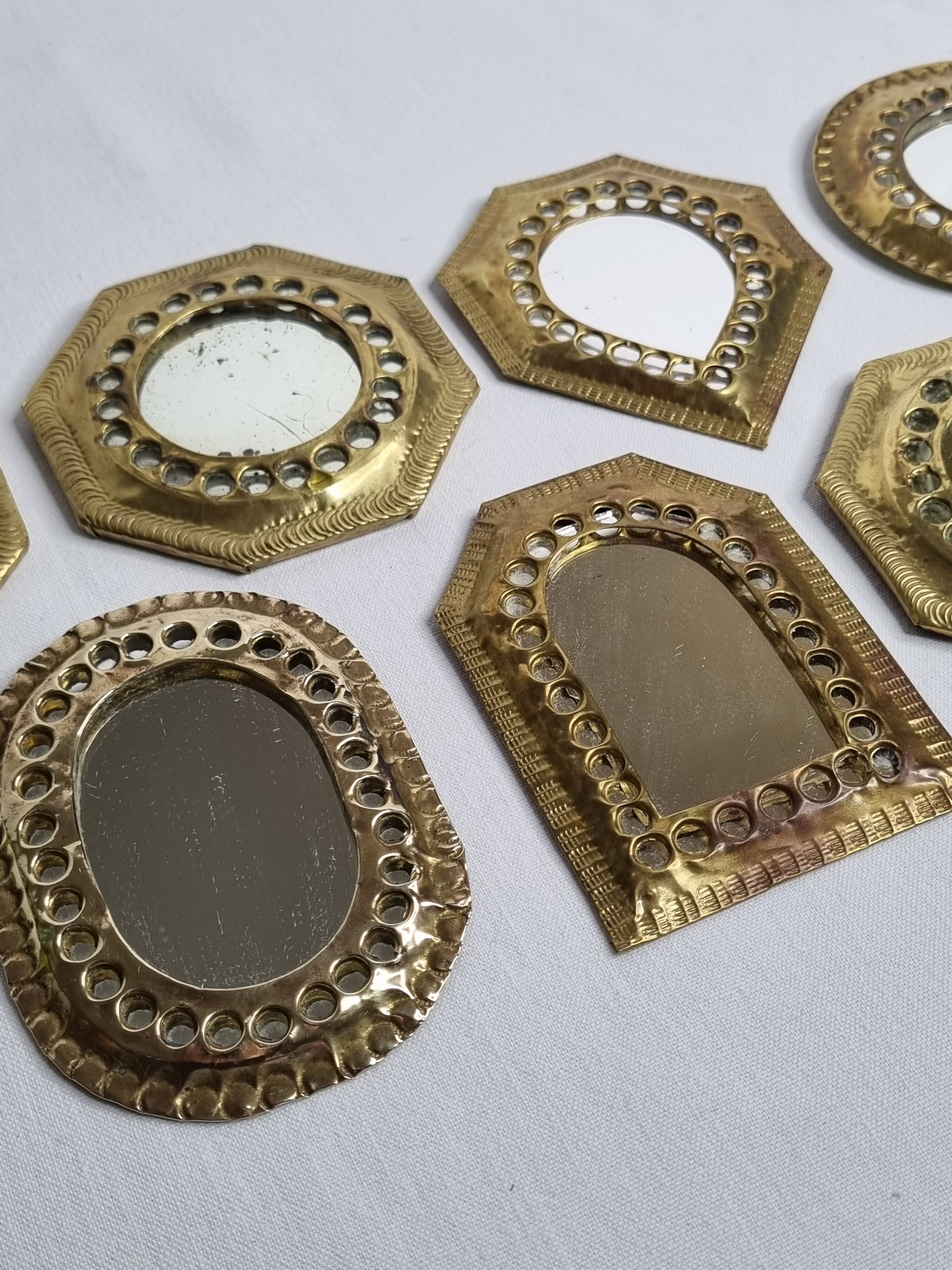 Set of 7 vintage Moroccan openwork brass mirrors