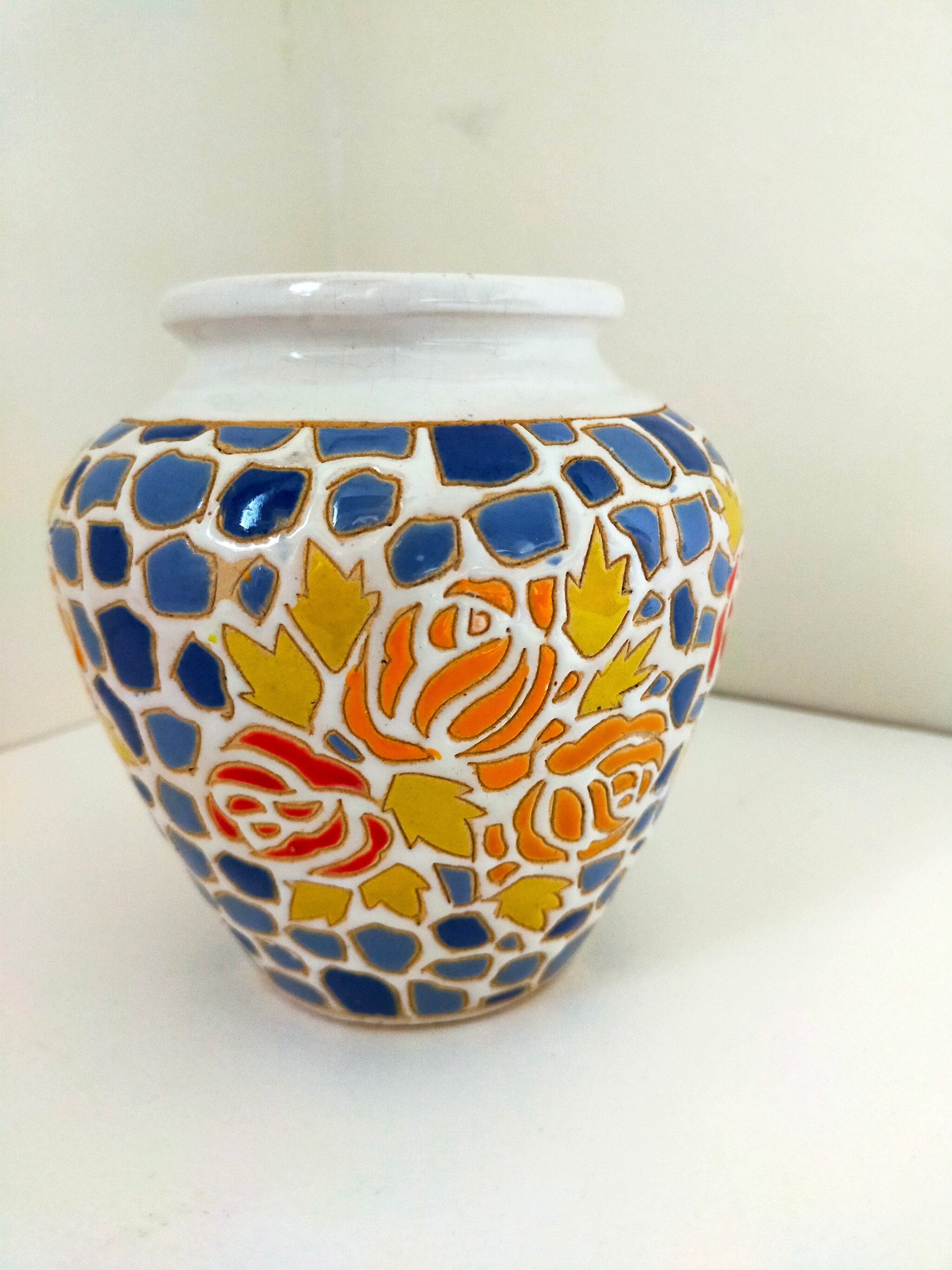 Mosaic vase signed floral decoration