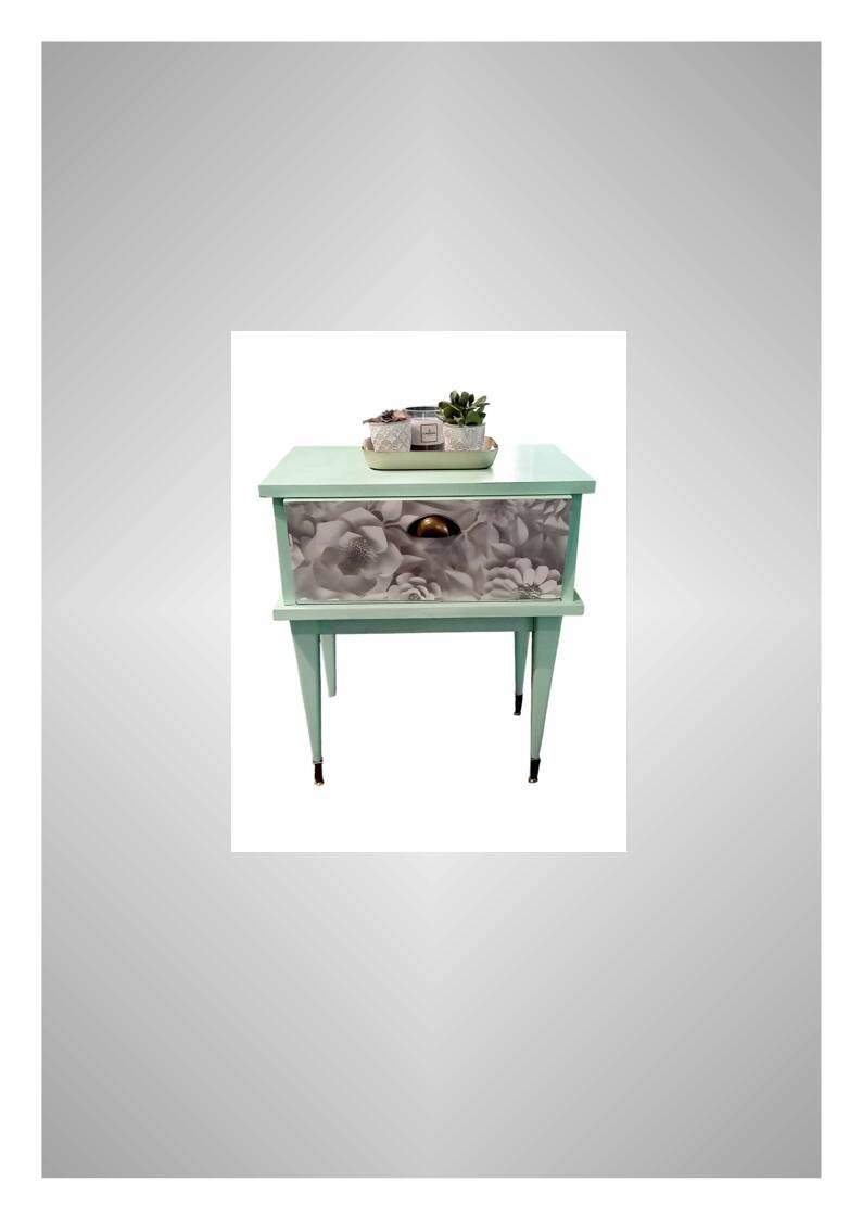 Vintage bedside table with compass feet