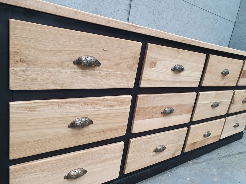 Old craft furniture with drawers façade and oak top