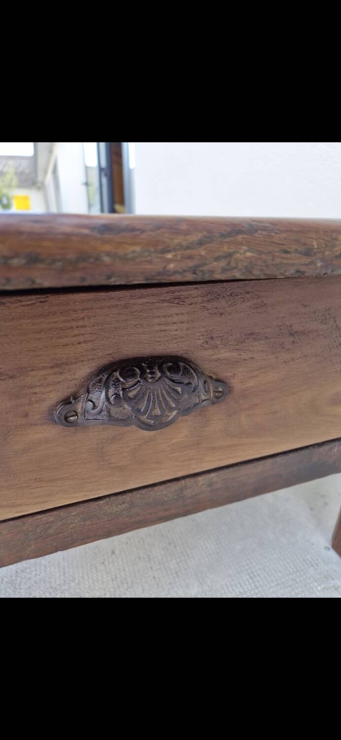 Rustic farmhouse coffee table with two drawers, solid oak, 19th century - 1.97m
