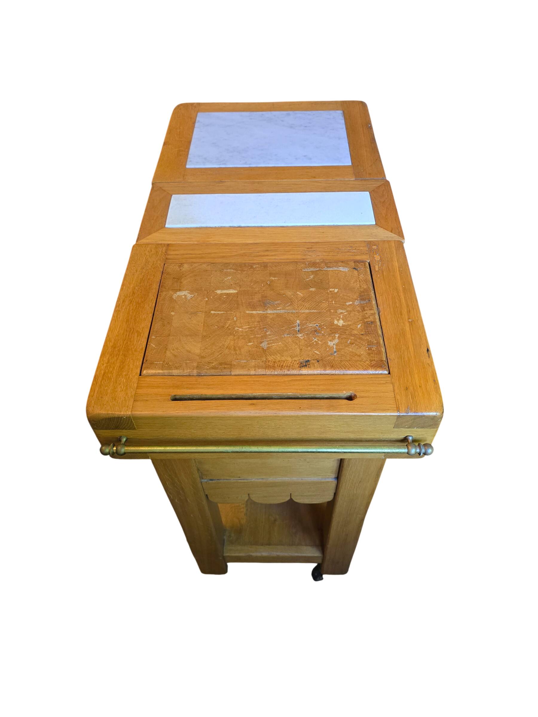 Old oak butcher's block with marble top and central section co