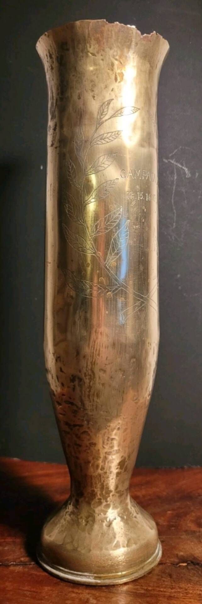 Vase Obus Chiselled Decor of Branches Trench Art Poilu WW1 14 18