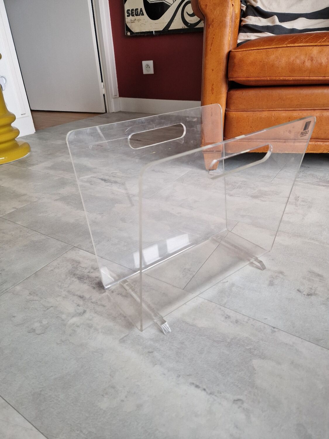 Vintage David Lange plexiglass magazine rack