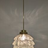 Glass and brass flower pendant lamp in art deco style