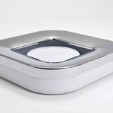 Square white ashtray Ico Parisi, chrome and melamine by Lamperti, Italy, 1970s.