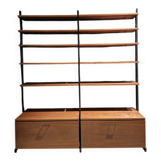 Large wood and metal bookshelf – 186 × 162 cm