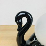 Black ceramic swan lamp with vintage opaline globe