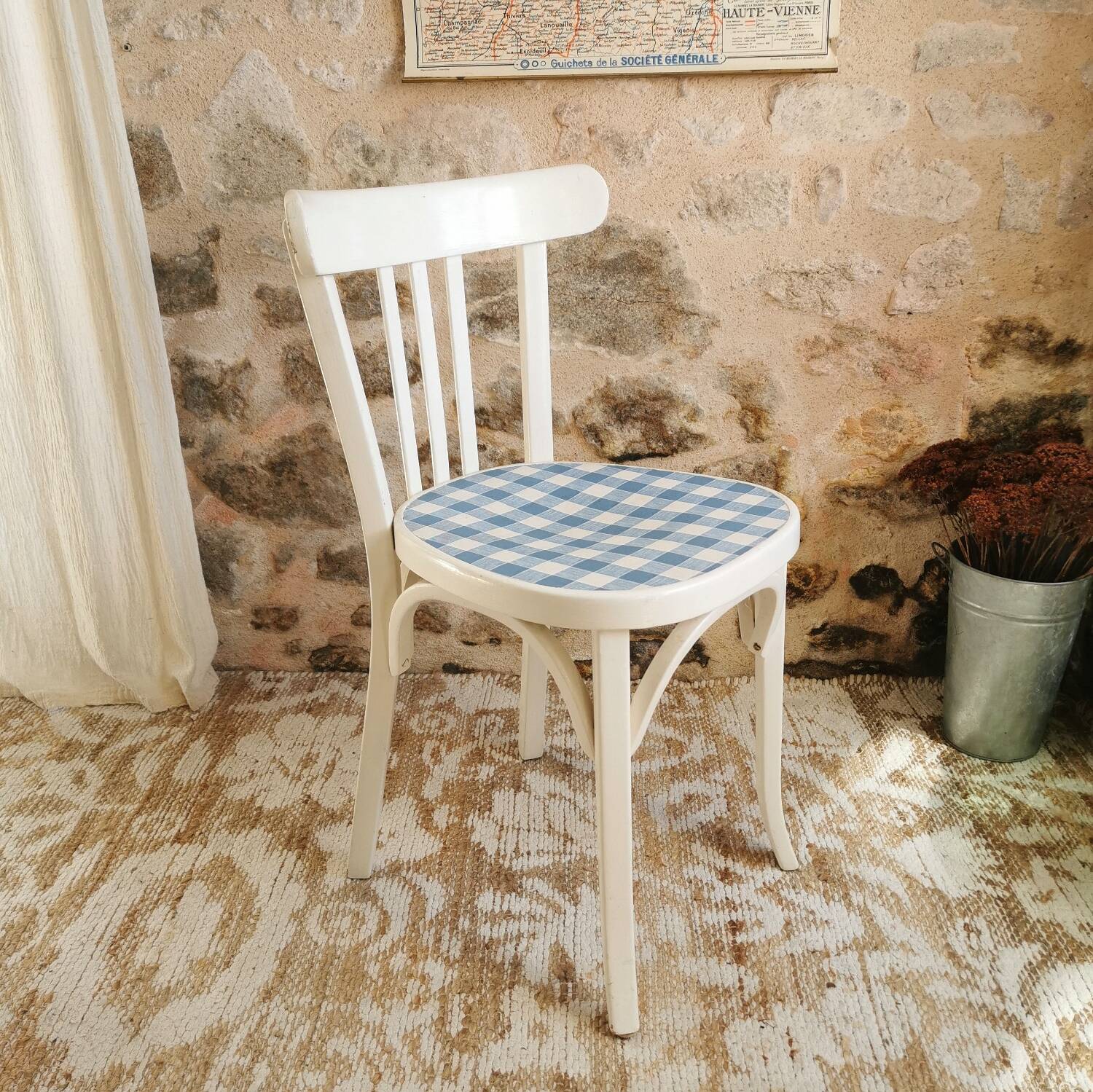 Baumann vintage bistro chair in white and blue gingham