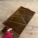 Rectangular art deco wood and glass tray