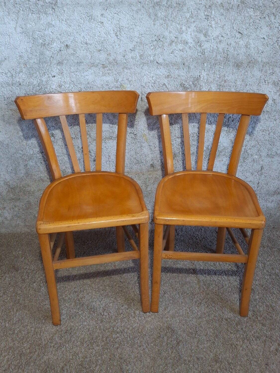 8 Bistro Chairs including 2 Authentic 1950s Solid Beech Luterma Chairs