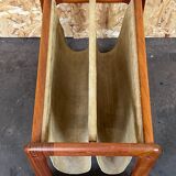 60's 70's newspaper holder magazine rack by Aksel Kjersgaard in teak and suede