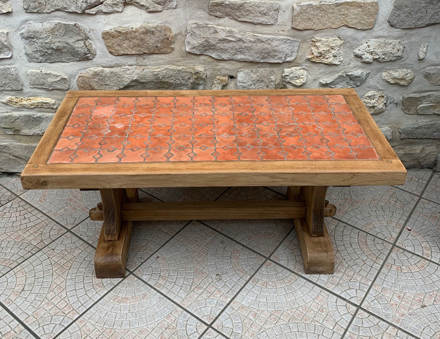Wooden coffee table and tiles