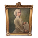Portrait ancien français non signé d'un jeune homme tenant une lettre, encadré