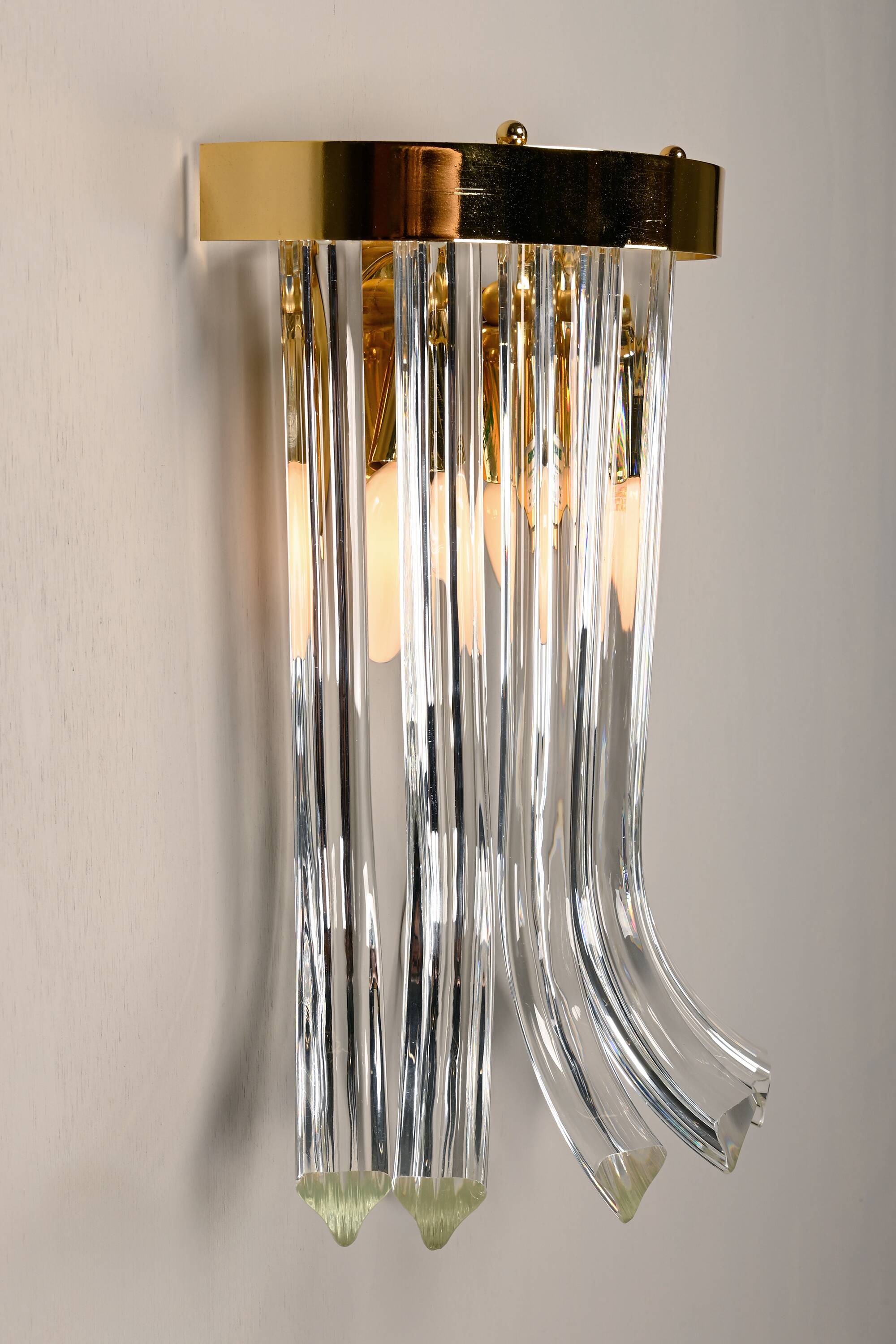Wall lamps of brass and crystal glass by Novaresi, Italy 1970s